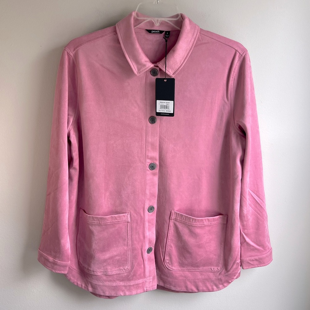 Pink Suede Makenna Jacket by Peach Size Large Two Front Pockets New With tag